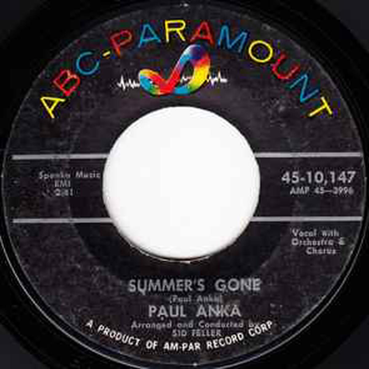 Paul Anka  Summer’s Gone / I’d Have To Share Vinyl 7″ Record *Used 1960 Release*