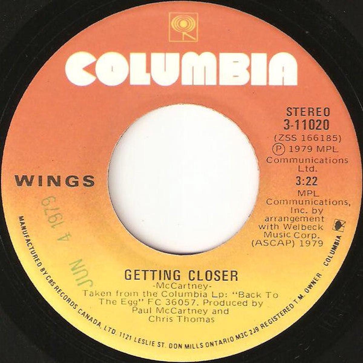 Wings  - Getting Closer (7", Single) (Very Good (VG))