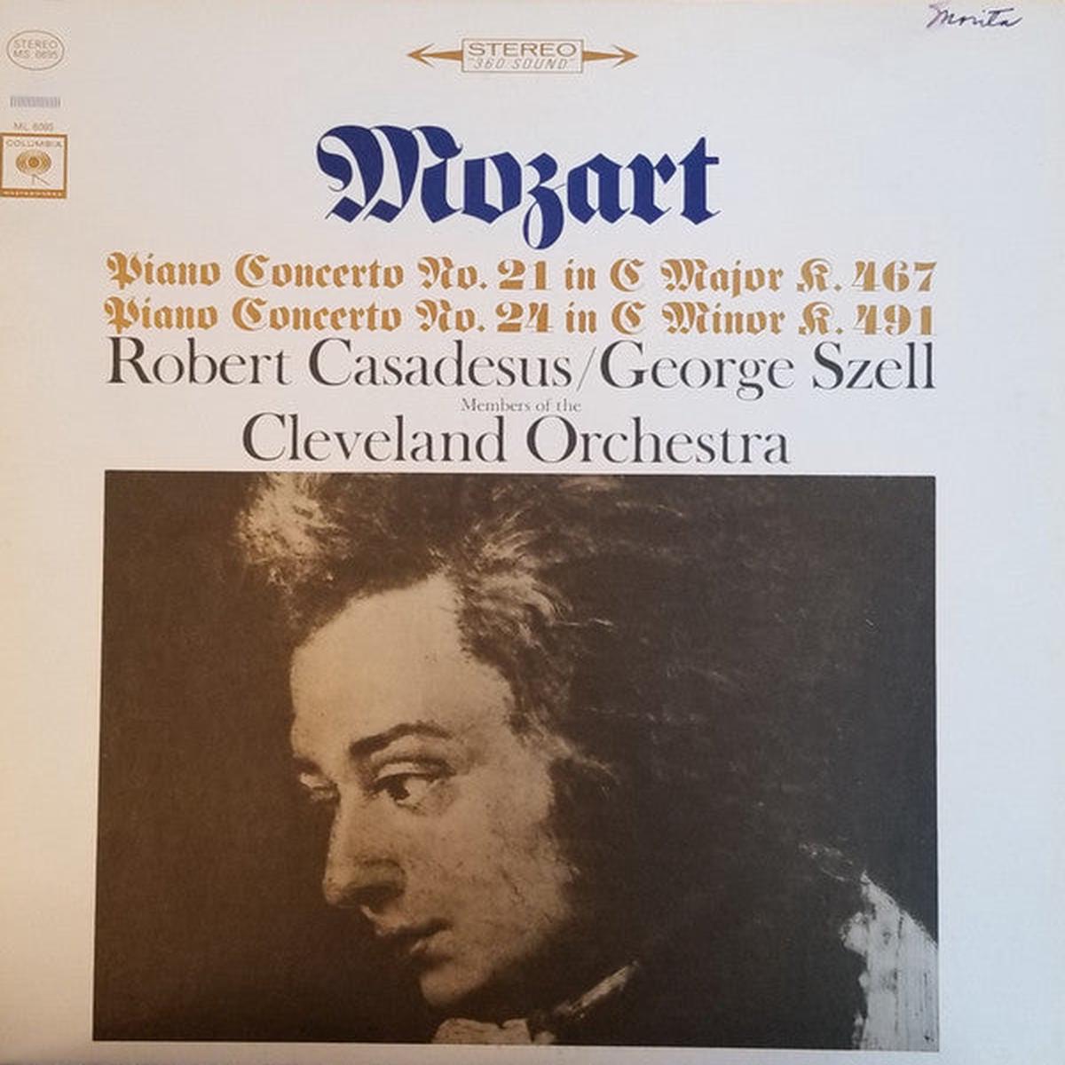 Wolfgang Amadeus Mozart  Robert Casadesus / George Szell, The Cleveland Orchestra - Piano Concerto No. 21 In C Major K.467 / Piano Concerto No. 24 In C Minor K.491 (LP) (Very Good (VG))