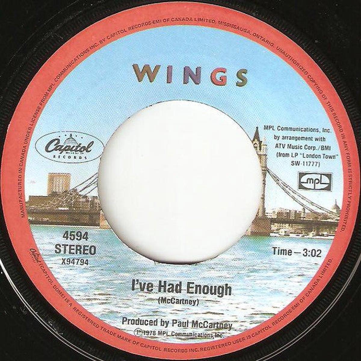 Wings  - I've Had Enough (7", Single) (Very Good (VG))