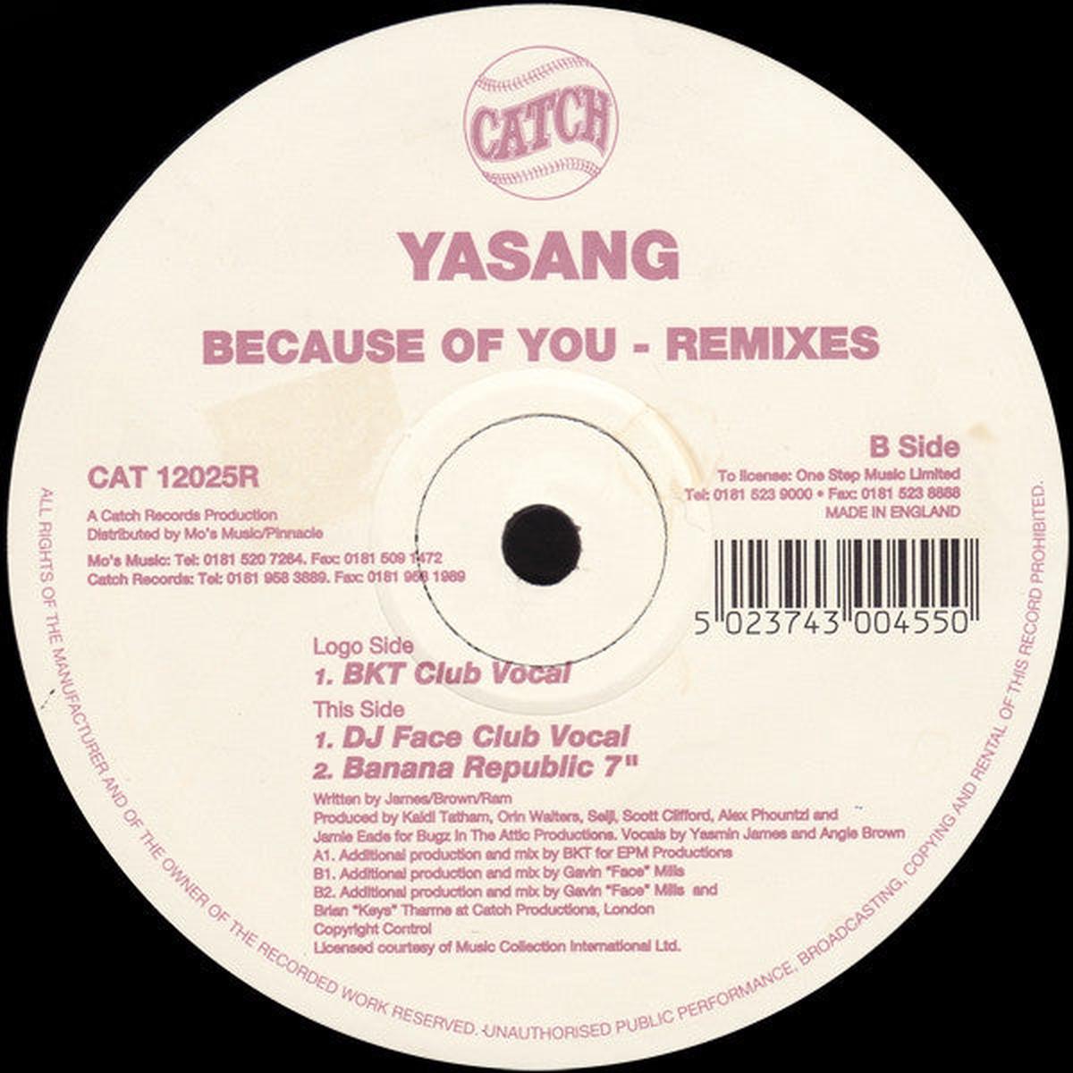 Yasang - Because Of You (Remixes) () NM or M-