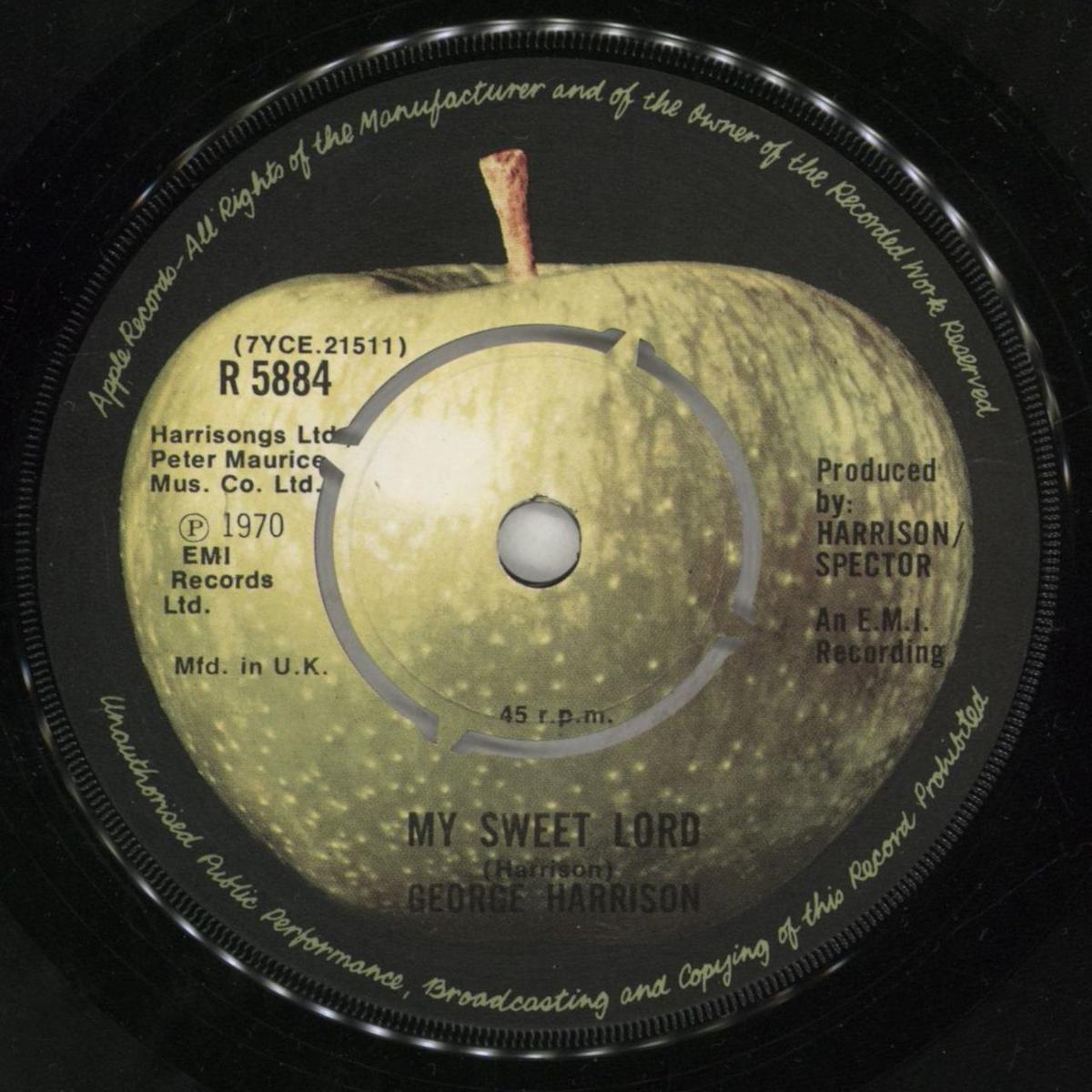 George Harrison My Sweet Lord - 1st - 4pr - Plain Sleeve  7" vinyl