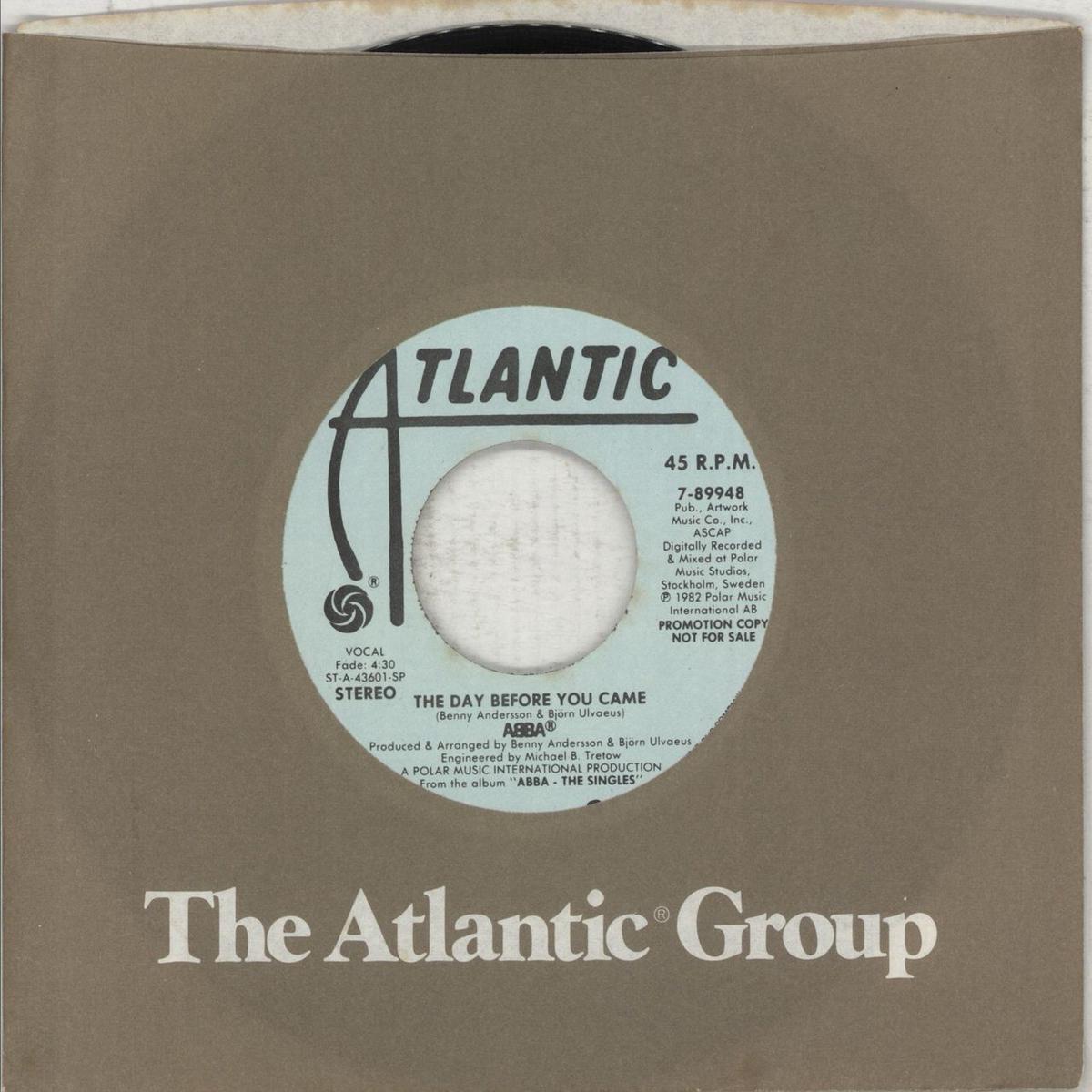 Abba The Day Before You Came US Promo 7" vinyl